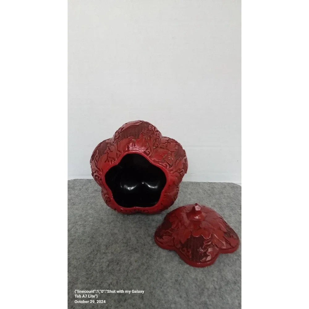 Red Pumpkin Jar with Lid, Unique Decorative Trinket Box, Autumn‎ Decor